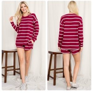 NWT Burgundy striped short set